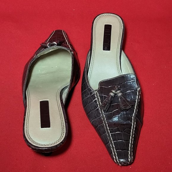 Unisa Gracia Mahogany Acajou 6B Pointed Toe Tassel Mules Slip on Kitten Heels - Picture 11 of 12